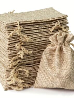 50pcs Set of Natural Jute Drawstring Bags